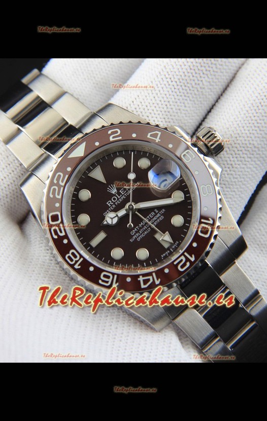Rolex GMT Masters II Movimiento Japonés Reloj Réplica Caja Acero Dial Negro