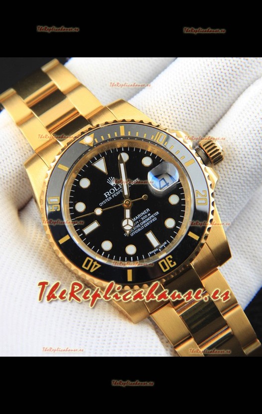 Rolex Submariner Reloj Réplica Japonés Caja en Oro Amarillo Dial Negro 