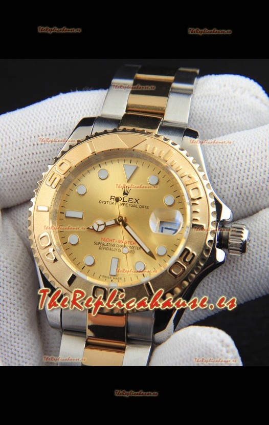Rolex Yachtmaster Reloj Movimiento Japonés Caja Oro en Dos Tonos - Dial Dorado 37MM