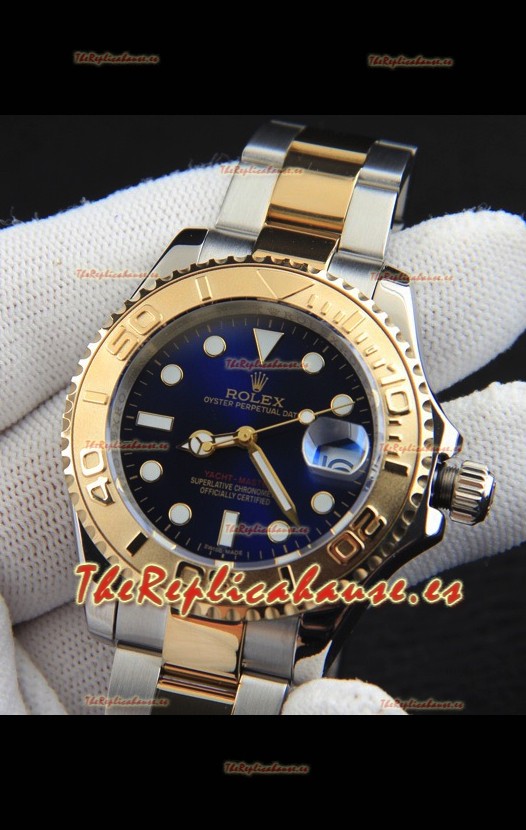 Rolex Yachtmaster Reloj Movimiento Japonés Caja Oro en Dos Tonos - Dial Azul 37MM