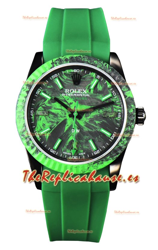 Rolex Milgauss DiW Reloj Caja Carbón Verde - Movimiento Automático ETA2836 en Correa Verde