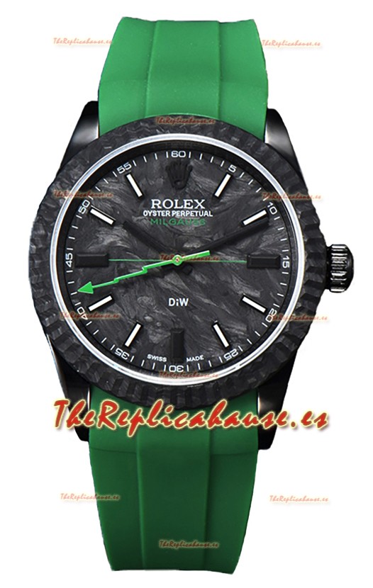 Rolex Milgauss DiW Reloj Caja Carbón Negro - Movimiento Automático ETA2836 en Correa Verde
