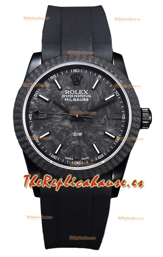 Rolex Milgauss DiW Reloj Caja Carbón Negro - Movimiento Automático ETA2836 en Correa Negra
