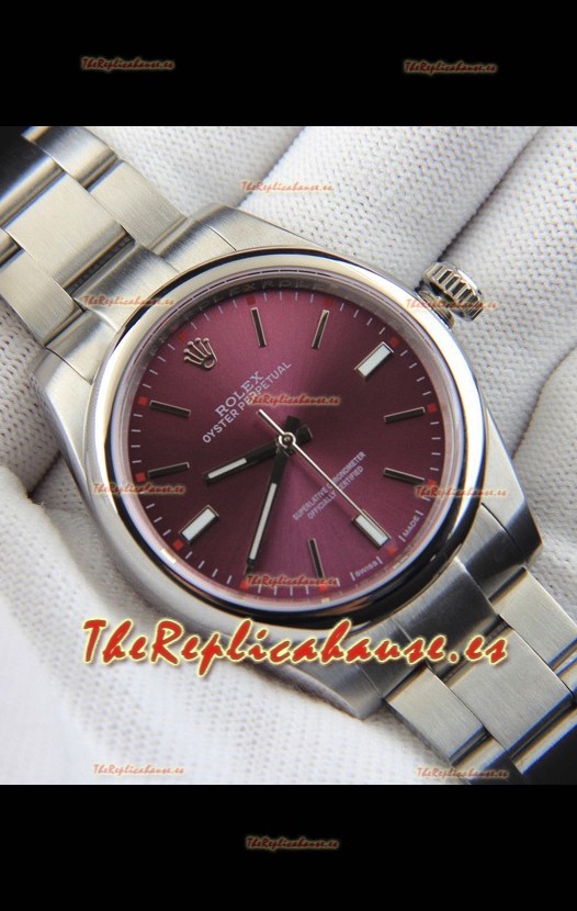 Rolex Oyster Perpetual Movimiento Japonés Reloj Réplica39MM - Dial Burdeos