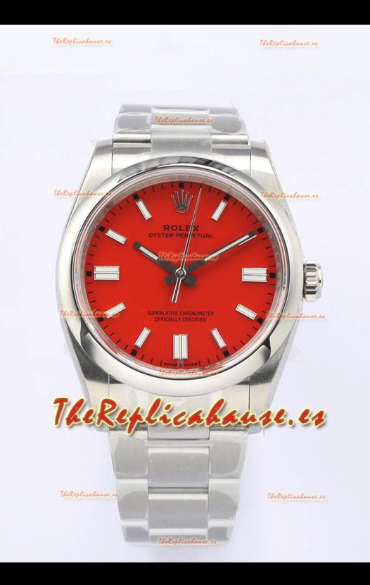 Rolex Oyster Perpetual REF#126000 36MM Movimiento Suizo Réplica Suiza Dial Rojo Acero 904L Reloj Réplica a Espejo 1:1