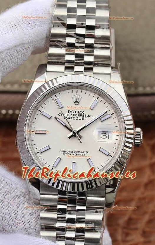 Rolex Datejust 36MM Movimiento ETA-3135 Réplica Suiza Caja en Acero 904L en Dial Blanco