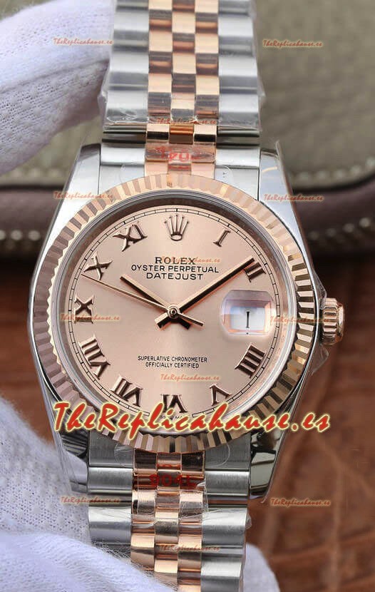 Rolex Datejust 36MM Movimiento ETA-3135 Reloj Réplica Suizo en Acero 904L en Dos Tonos Dial Champange