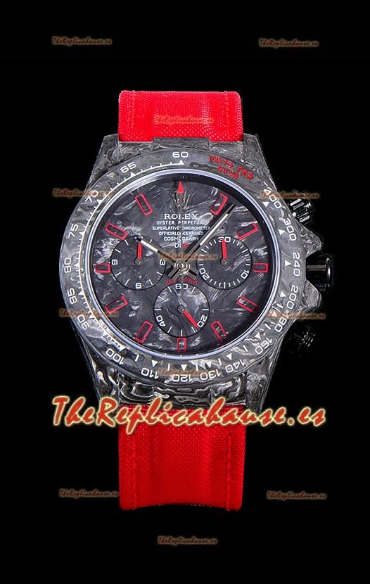 Rolex Daytona DiW Edición "Todo Negro/Rojo" Caja de Carbono Forjado Réplica a Espejo 1:1