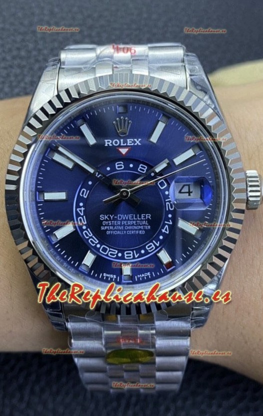 Rolex Sky-Dweller REF# M336934 Dial Azul Reloj en Caja de Acero 904L Réplica a Espejo 1:1