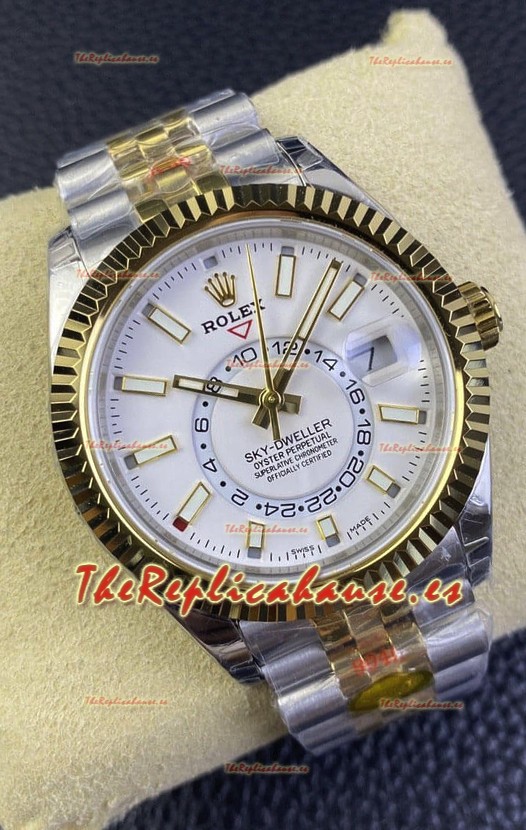 Rolex Sky-Dweller REF# M336933 Dial Blanco Reloj en Caja de Acero 904L chapada en Oro Amarillo Réplica a Espejo 1:1