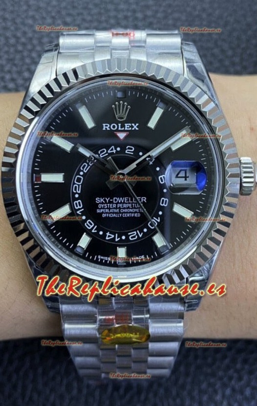 Rolex Sky-Dweller REF# M326934 Dial Negro Reloj en Caja de Acero 904L Réplica a Espejo 1:1