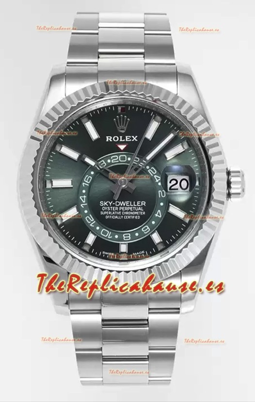 Rolex Sky-Dweller REF #m336934 Dial Verde Reloj Caja Acero 904L - Super Clone Watch