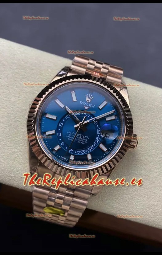 Rolex Sky-Dweller REF# 336935 Dial Azul Reloj en Oro Rosado Caja Acero 904L Réplica Espejo 1:1