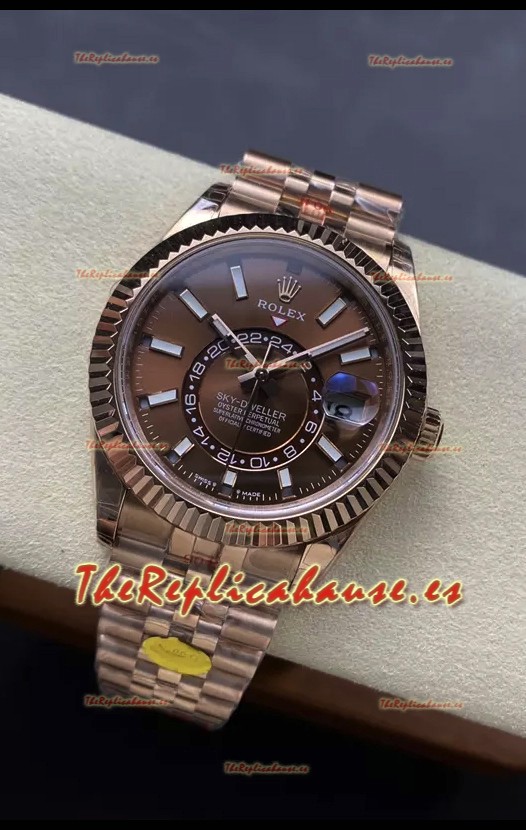 Rolex Sky-Dweller REF# 336935 Dial Marrón Reloj en Oro Rosado Caja Acero 904L Réplica Espejo 1:1