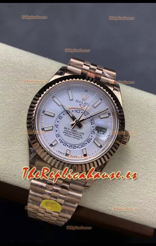 Rolex Sky-Dweller REF# 336935 Dial Blanco Reloj en Oro Rosado Caja Acero 904L Réplica Espejo 1:1