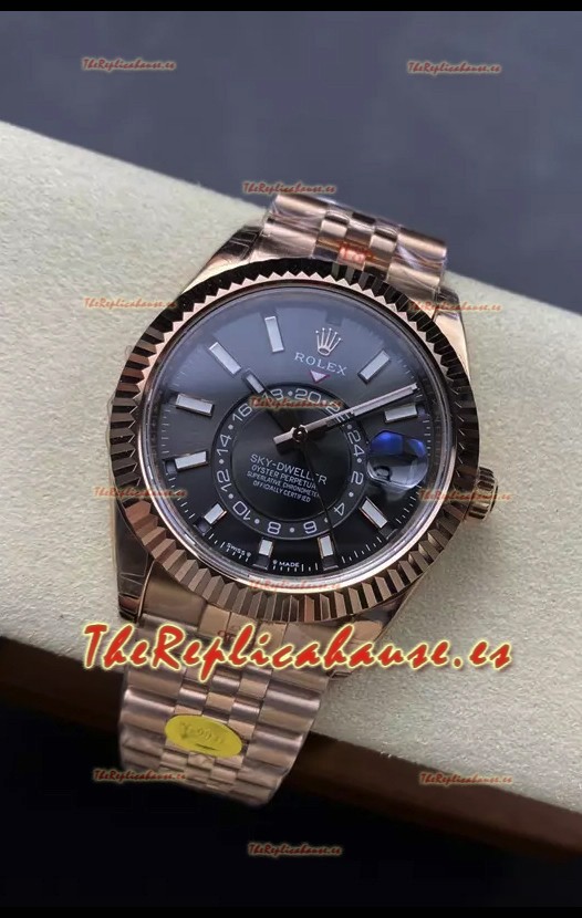 Rolex Sky-Dweller REF# 336935 Dial Negro Reloj en Oro Rosado Caja Acero 904L Réplica Espejo 1:1