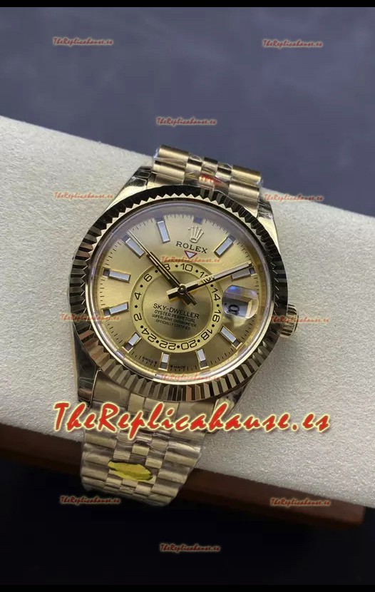 Rolex Sky-Dweller REF# 336935 Dial Oro Reloj en Oro Amarillo Caja Acero 904L Réplica Espejo 1:1