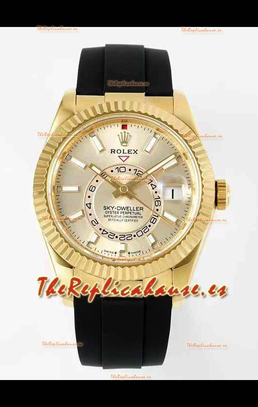 Rolex Sky-Dweller REF# 336935 Dial Oro Reloj en Oro Amarillo Caja Acero 904L Réplica Espejo 1:1
