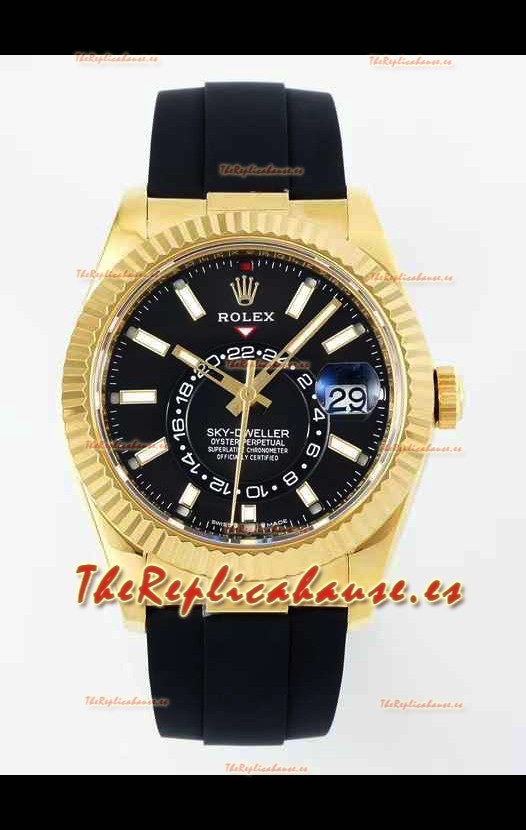 Rolex Sky-Dweller REF# 336935 Dial Negro Reloj en Oro Amarillo Caja Acero 904L Réplica Espejo 1:1