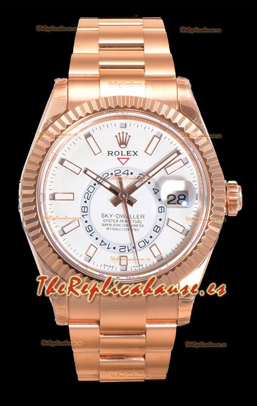 Rolex Sky-Dweller REF# 336235 Reloj Dial Blanco en Oro Rosado Caja Acero 904L Réplica Espejo 1:1