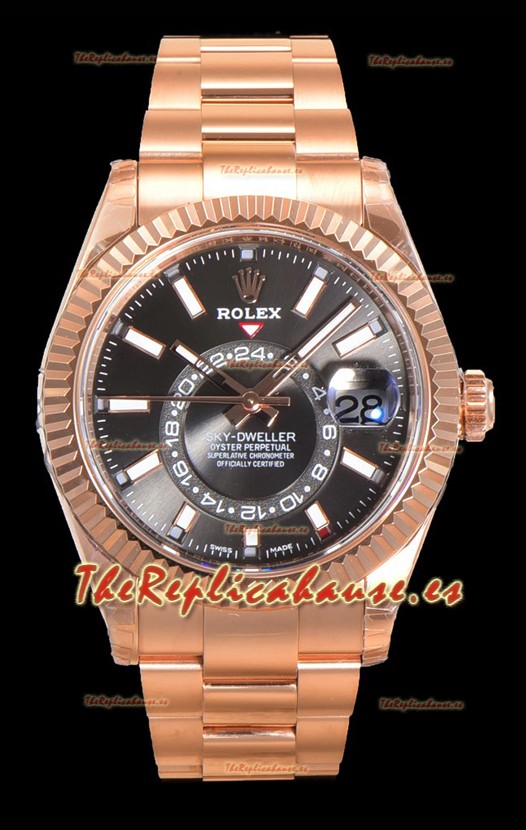 Rolex Sky-Dweller REF# 336235 Dial Slate Reloj en Oro Rosado Caja Acero 904L Réplica Espejo 1:1