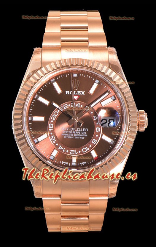 Rolex Sky-Dweller REF# 336235 Reloj Dial Marrón en Oro Rosado Caja Acero 904L Réplica Espejo 1:1