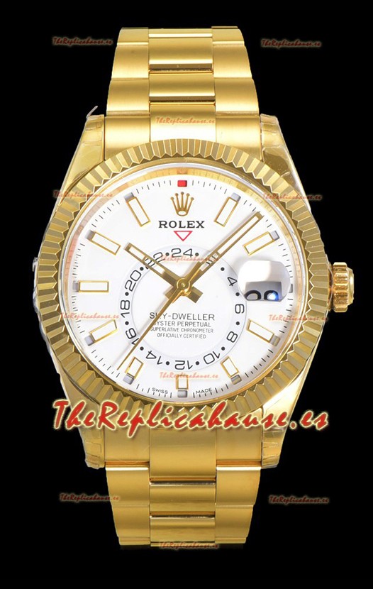 Rolex Sky-Dweller REF# 336235 Reloj Dial Blanco en Oro Amarillo Caja Acero 904L Réplica Espejo 1:1