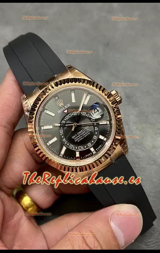 Rolex Sky-Dweller REF# M336235 Dial Negro Reloj Oro Rosaod Caja Acero 904L Réplica Espejo 1:1