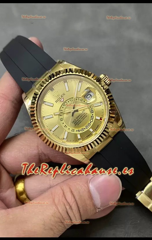Rolex Sky-Dweller REF# M336235 Dial Oro Reloj Oro Amarillo en Caja de Acero 904L Réplica Espejo 1:1