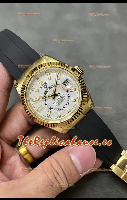 Rolex Sky-Dweller REF# M336235 Dial Blanco Reloj Oro Amarillo Caja Acero 904L Réplica Espejo 1:1