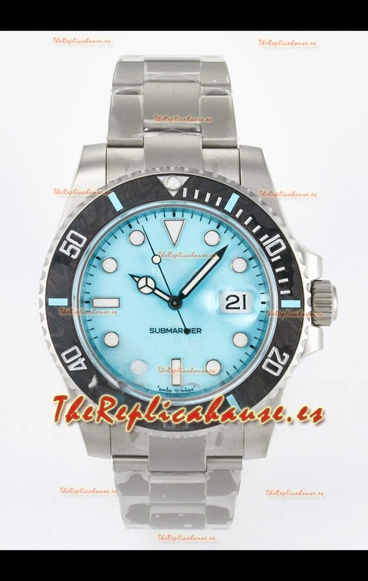 Rolex Submariner DiW con Caja de Acero Arenada y Bisel de Fibra de Carbono, Dial Tiffany Azul.