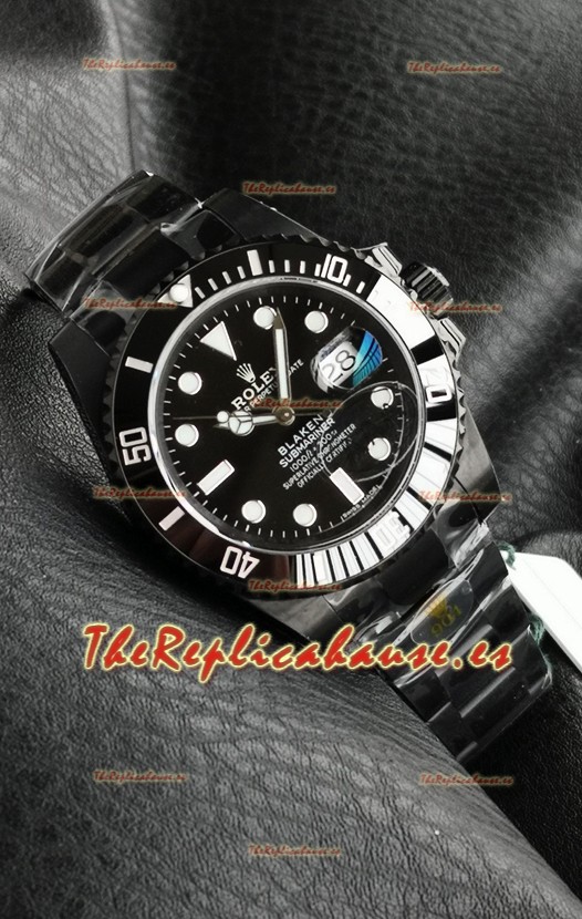 Rolex Submariner Blaken DLC Coated Reloj Réplica Suizo en Dial Negro 
