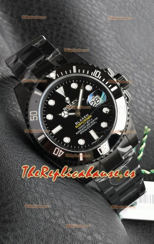 Rolex Submariner Blaken DLC Coated Reloj Réplica Suizo en Dial Negro 