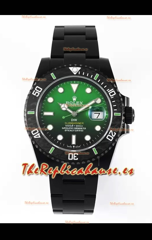Rolex Submariner Reloj Edición Especial DiW con Revestimiento DLC Bisel Carbono Dial Verde