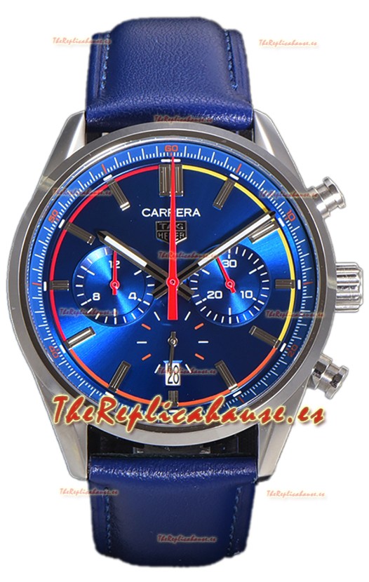 Tag Heuer Carrera Movimiento Cuarzo Suizo Replica en Dial Azul - Correa Piel Azul