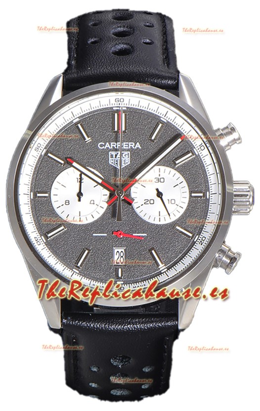Tag Heuer Carrera Cronógrafo 43 Reloj Réplica Cuarzo Suizo Dial Gris Leather Strap
