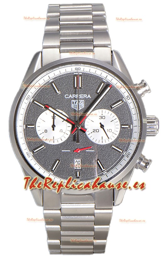 Tag Heuer Carrera Cronógrafo 43 Reloj Réplica Cuarzo Suizo Dial Gris Correa Acero