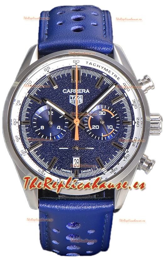 Tag Heuer Carrera Cronógrafo 43 Reloj Réplica Cuarzo Suizo Dial Azul Correa Piel
