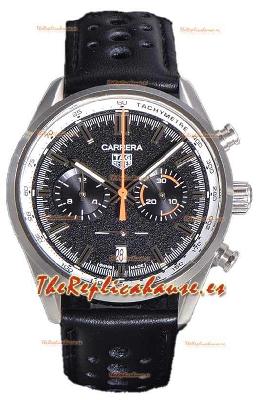 Tag Heuer Carrera Cronógrafo 43 Reloj Réplica Cuarzo Suizo Dial Negro Correa Piel