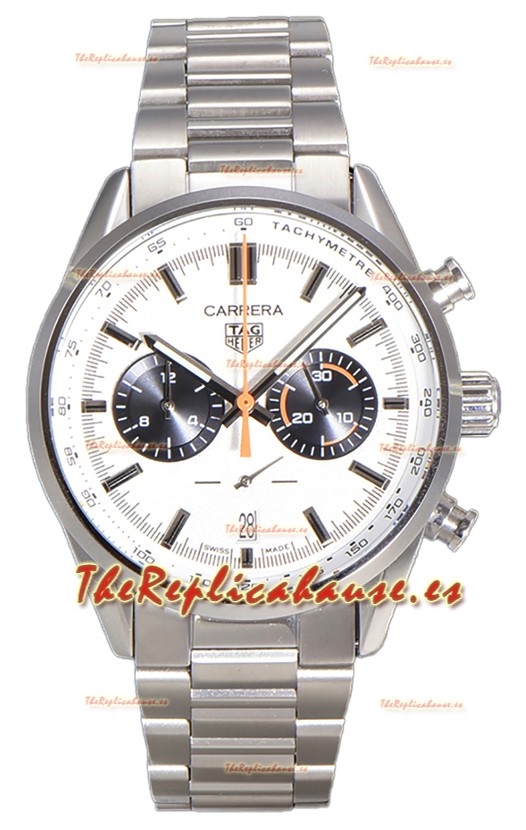 Tag Heuer Carrera Cronógrafo 43 Reloj Réplica Cuarzo Suizo Dial Blanco Correa Piel