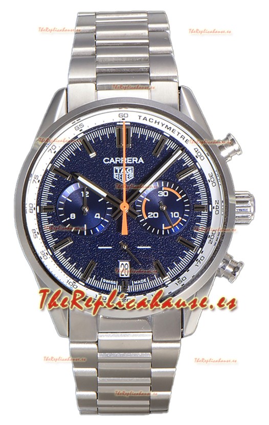 Tag Heuer Carrera Cronógrafo 43 Reloj Réplica Cuarzo Suizo Dial Azul Correa Acero