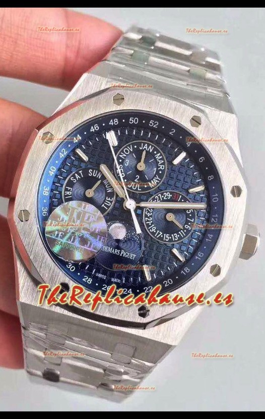 Audemars Piguet Royal Oak Calendario Perpetuo Reloj Réplica Suizo Caja de Acero y Dial Azul