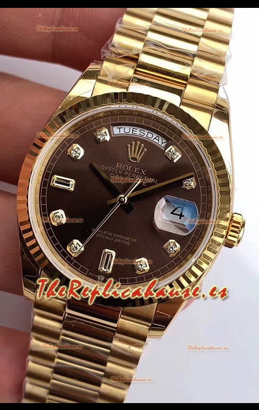 Rolex Day Date 128238 Presidential Reloj Oro Amarillo 18K 36MM - Dial Marrón Calidad a Espejo 1:1
