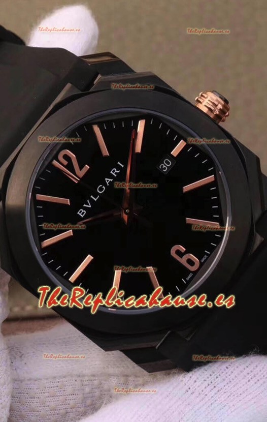 Bvlgari Edición Octo Roma Reloj Réplica a espejo 1:1 Caja en Acero 904L Revestida en PVD - Dial en Acero Azul Correa de Piel