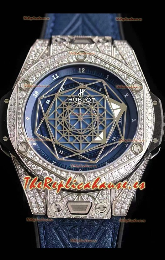 Hublot Big Bang Sang Bleu 45MM Reloj Réplica Suizoen Acero Inoxidable Edición Diamantes