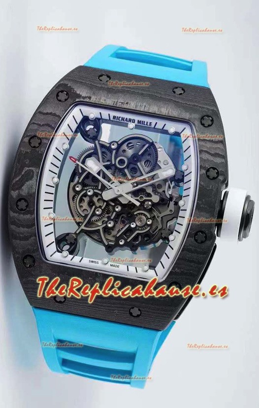 Richard Mille RM055 Caja de Carbono Forjado Reloj Réplica a espejo 1:1 Correa Azul