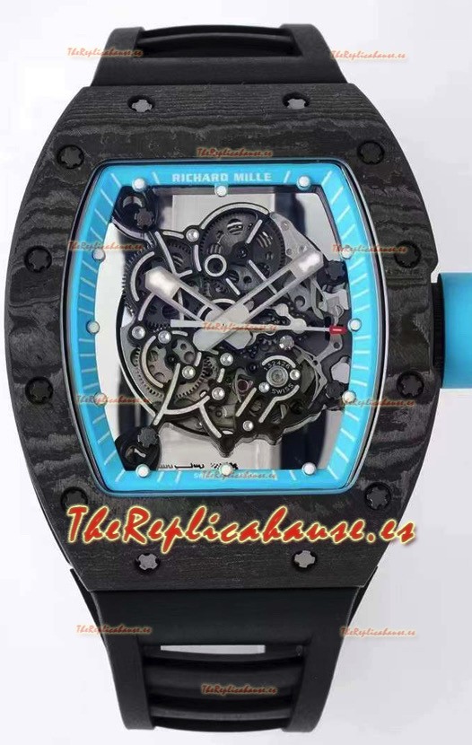 Richard Mille RM055 Caja de Carbono Forjado Reloj Réplica a espejo 1:1 Correa Negra