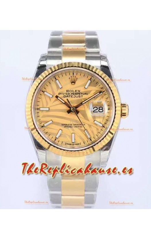 Rolex Datejust Palm Motif Dial 36MM Movimiento Cal.3135 Réplica Suiza Caja en Acero 904L en Dos Tonos