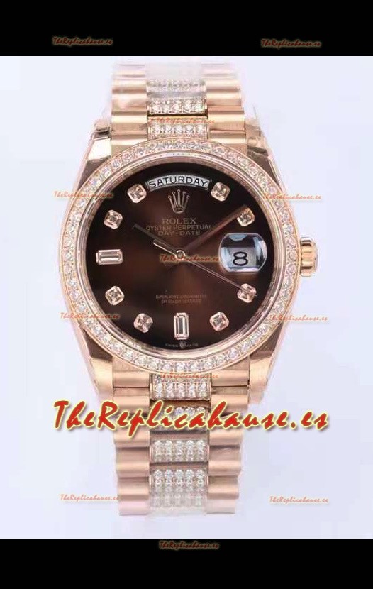 Rolex Day Date Presidential Reloj Oro Rosado 18K 36MM - Dial Marrón Calidad a Espejo 1:1