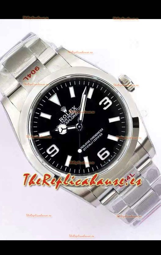 Rolex Explorer I Dial Negro - Acero 904L en Movimiento Suizo Automático 3235